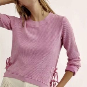 Free People FP ONE Women’s Interlaken Waffle Knit Side Tie Thermal Size Medium